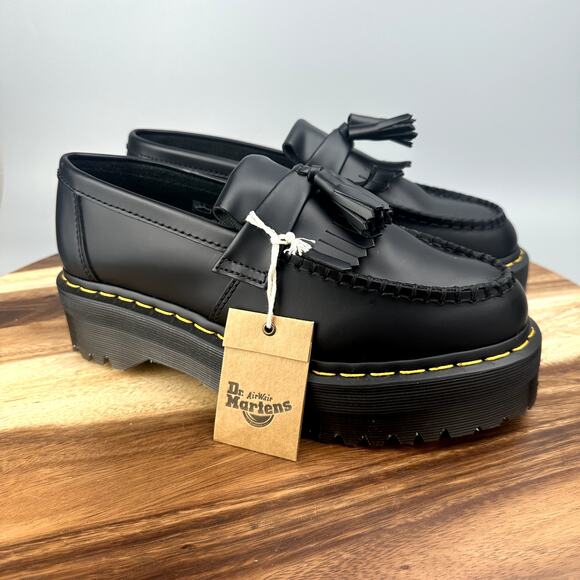 Dr. Martens Adrian Quad Black Platform Loafers Women's 9 Men's 8 Tassel Leather - Picture 1 of 7